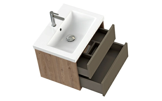 Тумба под раковину Cersanit CLASSIC RIBBLE 60 для COMO 60, подвесная, цвет коричневый, 2 выдвижных ящика, прямоугольная