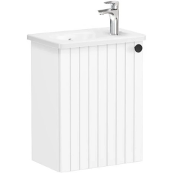 Тумба с раковиной Vitra Root Groove 45, 415х575х270 мм, подвесная, левая/левосторонняя, 1 распашная дверца, МДФ, система плавного закрывания, прямоугольная, цвет: белый матовый/умывальник, прямоугольный, цвет белый