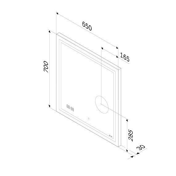 Зеркало Am.Pm Gem 650х700х30 см с LED/ЛЕД-подсветкой, прямоугольное, с ИК- сенсором, выключатель сенсорный, с часами, с косметическим зеркалом
