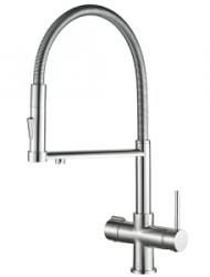 Смеситель для кухни/мойки ZorG Steel Hammer 2002, под фильтр, однорычажный, поворотный/гибкий излив, керамический картридж, длина излива 298 мм, латунь, цвет сатин