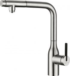 Смеситель для кухни/мойки Paulmark Viper, с подключением фильтра питьевой воды, однорычажный, поворотный/выдвижной излив, керамический, высокий, длина излива 214 мм, латунь, цвет никель