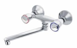 Смеситель для кухни/мойки Варион Бета В.П двухвентильный, кран-буксы (керамика), с поворотным/плоским изливом 180 мм, латунь, цвет хром, настенный (Varion) 1105172