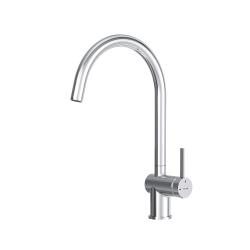 Смеситель для кухни/мойки AM.PM Func высокий, С-излив, однорычажный, поворотный, керамический, длина излива 225 мм, нержавеющая сталь/цинк/латунь, цвет хром