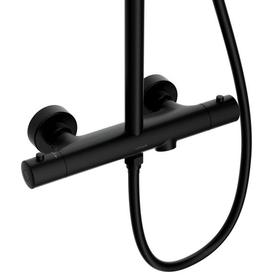 Душевая система Cersanit OLIVA (смеситель термостатический) 3 режима шланг 150 металл, цвет черный матовый, комплект: термостатический смеситель/тропический душ
