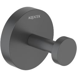 Крючок одинарный Aquatek Бетта настенный, нержавеющая сталь/латунь, форма округлая, для полотенец/халатов в ванную/туалет/душевую кабину, цвет матовый черный
