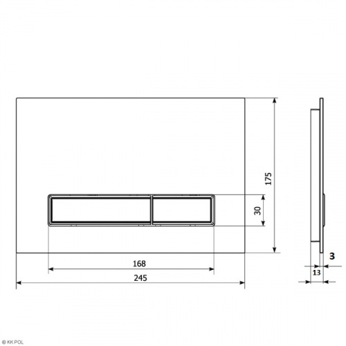 Кнопка смыва KK-POL Aquafiori Diamond прямоугольная, цвет черный, нержавеющая сталь, клавиша управления для сливного бачка, инсталляции унитаза, двойная, механическая, панель, универсальная, размер 245х175х13 мм