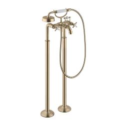 Смеситель для ванны Axor Montreux напольный, двухвентильный, с крестообразными рукоятками, неповоротный, латунный, длина излива 23,4 см, керамический, цвет шлифованная бронза, с душевым шлангом/держателем/лейкой