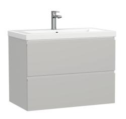 Тумба под раковину Cersanit MODUO 80 для MODUO 80, подвесная, цвет серый туман, 2 выдвижных ящика, прямоугольная