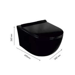 Унитаз подвесной Loranto ESTER, черный матовый, горизонтальный (в стену) выпуск, с сиденьем микролифт, дюропласт, безободковый, под скрытый бачок