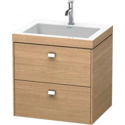 Тумба c раковиной Duravit Brioso, 60х48х61,3 см, подвесная, 2 выдвижных ящика, ДСП, цвет: дуб европейский/хром /Vero Air, мебельная, прямоугольная, цвет белый, фарфоровая, 1 отверстие под смеситель, без перелива