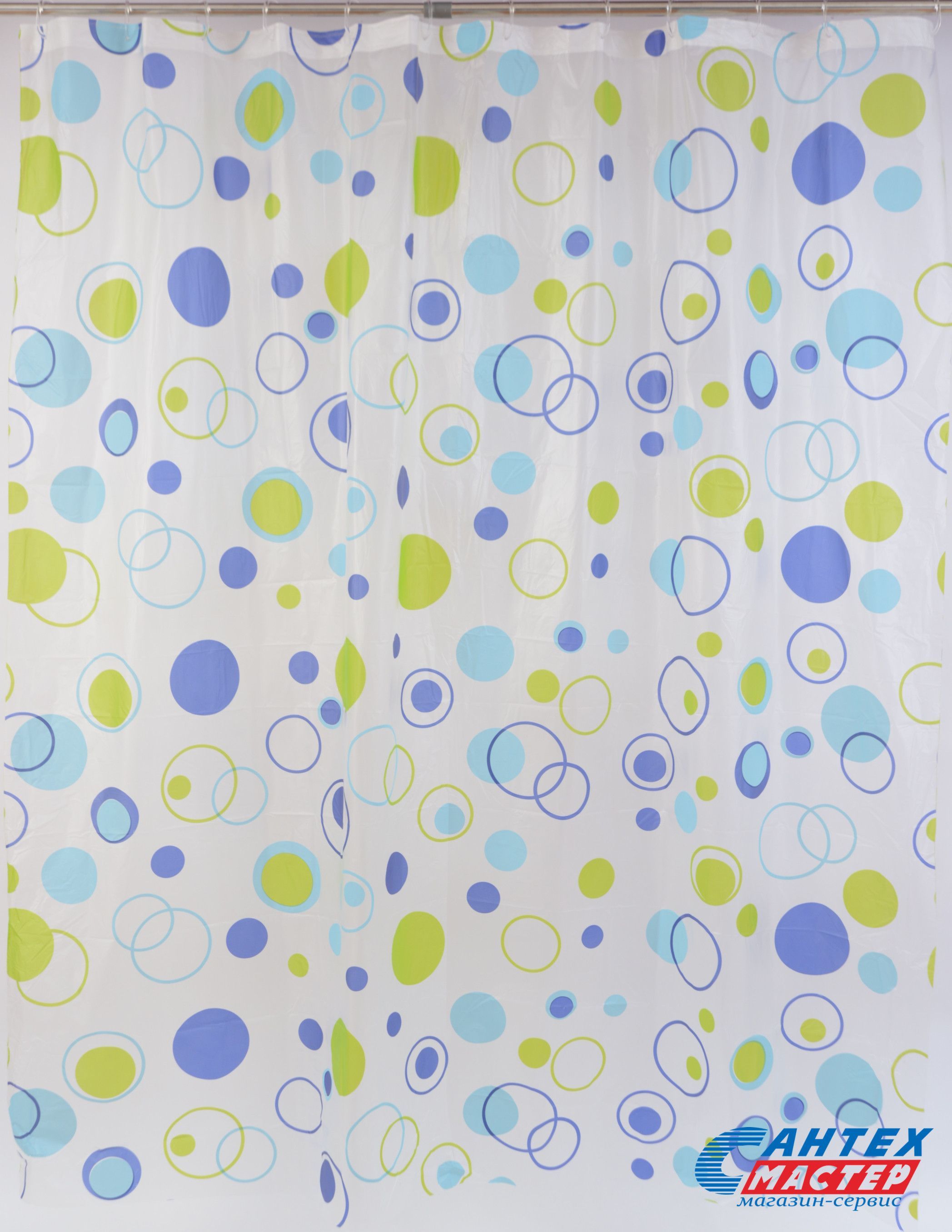 Шторка АкваЛиния для ванной комнаты Peva зеленый круги 002Е-44