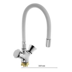 Смеситель для кухни/мойки Accoona, двухвентильный, поворотный/гибкий, керамический, длина излива 164 мм, цинк, цвет белый/хром