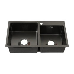 Мойка кухонная Fabia Profi, две чаши, 78х43 см, врезная, нержавеющая сталь, прямоугольная, цвет: графит, с отверстием под смеситель, слив-перелив, без крыла