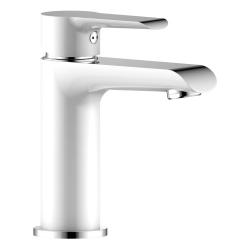 Смеситель для раковины/умывальника Rossinka, однорычажный, неповоротный, керамический, длина излива 110 мм, латунь, цвет белый/хром