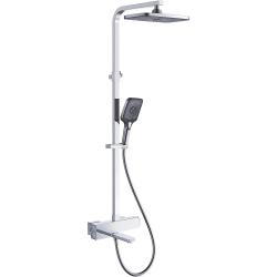 Душевая система ROSE, высота 860/1500 мм, цвет хром, комплект: однорычажный, смеситель термостатический с изливом/тропический душ (с верхней лейкой)/стойка/лейка/шланг, наружного монтажа