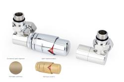 Автоматический терморегулятор Сунержа 3D левый G 1/2" НР х G 3/4" набор, цвет матовая шампань, матовое золото