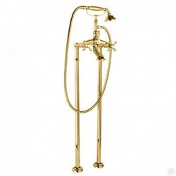 Смеситель для ванны/душа Cezares Nostalgia, напольный, двухвентильный, неповоротный, длина 97 мм, керамический, латунь, цвет золото