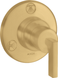 Вентиль Axor Citterio Trio/Quattro запорный/переключающий, с рычаговой рукояткой, скрытого монтажа, настенный, круглый, латунь, цвет: шлифованное золото, встраеваемый/встроенный, для ванны/душа