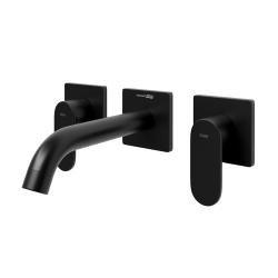 Смеситель для раковины/умывальника WasserKRAFT Elbе, встраиваемый, двухвентильный, неповоротный, керамический, длина излива 183 мм, латунь, цвет черный матовый