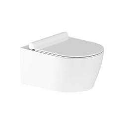 Унитаз подвесной Damixa Jupiter, цвет белый, горизонтальный (прямой, в стену) выпуск, безободковый, санфарфор, с сиденьем микролифт, дюропласт, под скрытый бачок