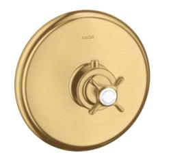 Смеситель для душа Axor Montreux HighFlow, термостатический, с крестообразной рукояткой, скрытого/настенного монтажа, без излива/шланга/лейки, круглый, латунный, цвет шлифованное золото, с термостатом, встроенный/встраиваемый/термостатный