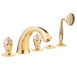 Смеситель для ванны/душа Migliore Korona, на борт ванны, двухвентильный, неповоротный, длина 195 мм, керамический, латунь, цвет золото