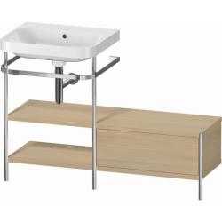 Консоль с раковиной Duravit Happy D.2 Plus c-bonded, 120х49х85 см, напольная, металл/ДСП 1 выдвижной ящик, 2 полки, левая, цвет: средиземноморский дуб /умывальник, цвет белый, керамика, без отверстия под смеситель