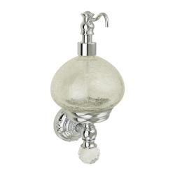 Дозатор жидкого мыла Migliore Cristalia, настенный, стекло/латунь, с кристаллом Swarovski, форма округлая, для мыла в ванную/туалет/душевую кабину, цвет хром