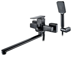Смеситель для ванны/душа LEDEME настенный, однорычажный, поворотный, латунный, длина излива 375 мм, латунь, цвет черный