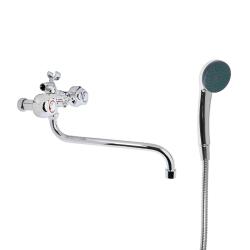 Смеситель для ванны/душа Accoona, настенный, двухвентильный, поворотный, керамический, длина излива 300 мм, латунь, цвет хром