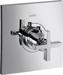 Смеситель для душа Axor Citterio HighFlow, термостатический, с крестообразной рукояткой, скрытого монтажа, настенный, без излива/шланга/лейки, квадратный, латунный, цвет хром, с термостатом, встроенный/встраиваемый/термостатный