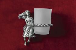 Стакан Art&Max Athena, с держателем, настенный, латунь/стекло, форма округлая, для зубных щеток в ванную/туалет/душевую кабину, цвет серебро