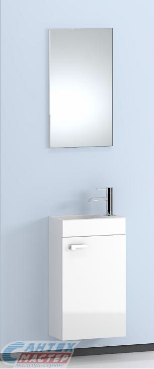 Тумба c раковиной и зеркалом Aqwella Мастер Бокс Леон, 40х70х22 см, подвесная, с распашной дверцей, ЛДСП / Unam 40, встраиваемая, прямоугольная, цвет белый, керамическая/фарфоровая