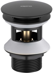 Донный клапан Aquatek AQ6002MB с переливом, цвет матовый черный, click/clack, 66х78 мм латунь, для раковины/умывальника
