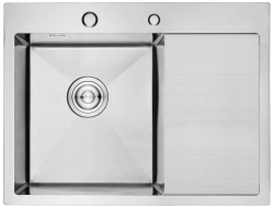 Мойка кухонная GERHANS 58х48х22 см, встраиваемая, нержавеющая сталь, прямоугольная, с отверстием под смеситель/под кран фильтр, с крылом справа, слив-перелив