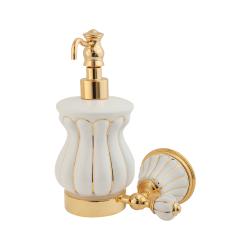 Дозатор жидкого мыла Migliore Olivia, настенный, керамика/стекло, форма округлая, для мыла в ванную/туалет/душевую кабину, цвет золото/белый