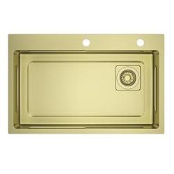 Мойка кухонная Raglo R702.7246.03 цвет золотой сатин, 720х460х208 мм нержавеющая сталь, прямоугольная, с отверстием под смеситель, без крыла, слив-перелив, врезная