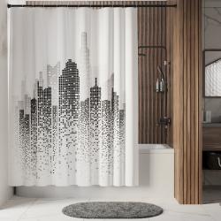 Штора для ванны WasserKRAFT Leine, 180х200 см, водоотталкивающая, универсальная, из полиэстера, с кольцами в комплекте, цвет- белый/с рисунком, для ванной/ванны