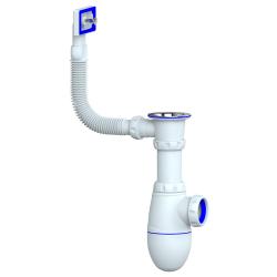 Сифон Unicorn для мойки 1 1/2"х40 с прикручивающимся выпуском, прямоугольный перелив, чашка из нержавеющей стали В420