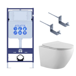 Комплект унитаза с инсталляцией Aquatek Европа (Сет) c сиденьем микролифт, безободковый, комплект крепления