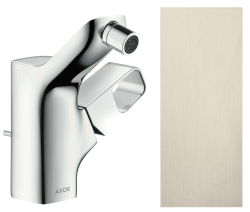 Смеситель для биде Axor Urquiola однорычажный, керамический, фиксированный излив, длина 10,4 см, латунь, цвет шлифованный никель, без шланга/лейки, с донным клапаном