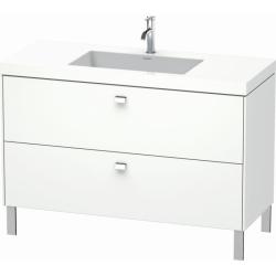 Тумба c раковиной Duravit Brioso, 120х48х61,3 см, подвесная, 2 выдвижных ящика, ДСП, цвет: белый матовый/хром /Vero Air, мебельная, прямоугольная, цвет белый, фарфоровая, без отверстия под смеситель, без перелива