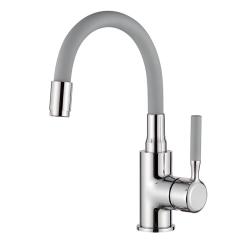 Смеситель для раковины/умывальника LEDEME L1399-9 однорычажный, поворотный, керамический, гибкий излив, латунь, цвет серый/хром