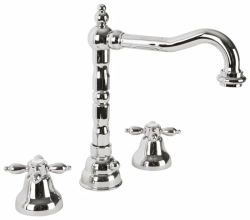 Смеситель для раковины Cezares Nostalgia, на 3 отверстия, двухвентильный, высокий, длина излива 180 мм, поворотный, керамический, латунь, цвет хром, с донным клапаном