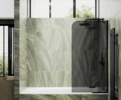 Душевая шторка на ванну MaybahGlass, 140х69 см, графитовое матовое стекло/профиль черный, поворотная, закаленное стекло 6 мм, плоская/панель, правая/левая, правосторонняя/левосторонняя, универсальная