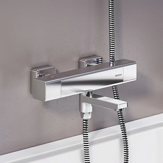 Смеситель для ванны/душа Damixa Gala, настенный, термостатический, поворотный, керамический, длина излива 107 мм, латунь, цвет хром