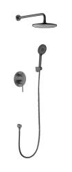 Душевая система Voda Vessel Gun Metal VSLGM Set_3in1 встраиваемая, скрытого монтажа, цвет темно-серый, комплект: однорычажный смеситель/тропический душ (с верхней лейкой)/ручной душ, скрытый монтаж