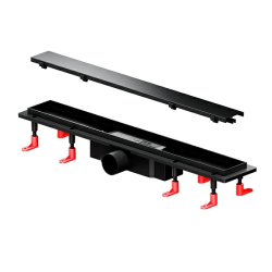 Душевой трап (лоток) AM.PM PrimeFlow 600 мм комбинированный затвор с черной матовой решеткой под плитку, цвет черный матовый, выходная труба 50 мм, линейный