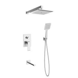 Душевая система Esko Squared Chrome 7 в 1 встраиваемая, скрытого монтажа, цвет хром, комплект: однорычажный смеситель/излив/тропический душ (с верхней лейкой)/лейка/держатель лейки/шланг, скрытый монтаж