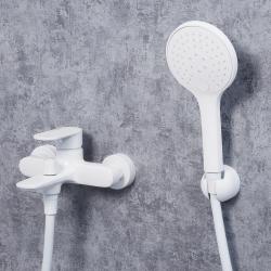 Смеситель для ванны/душа WasserKRAFT Mindel, однорычажный, настенный, керамический, неповоротный, длина излива 157 мм, латунь, цвет белый матовый
